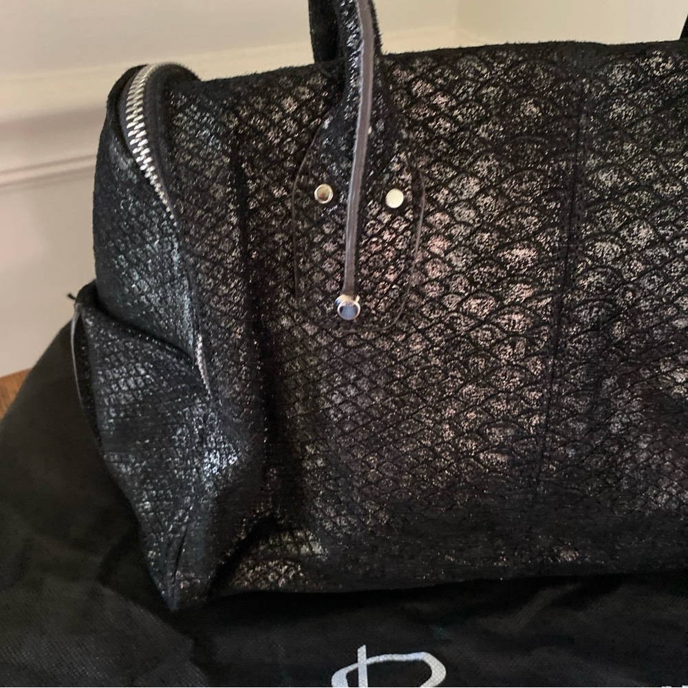 B. Makowsky Black Satchel with Silver Hardware - Picture 4 of 8